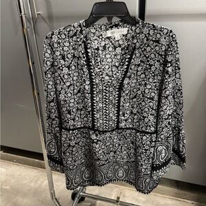 Anthropologie Black and White Floral Blouse